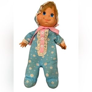 Vintage Mattel Baby Beans doll Blue flowers TALKING pull string 1970 WORKS